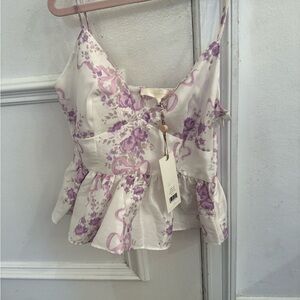 LoveShack Fancy Floral Purple and White Women's Top